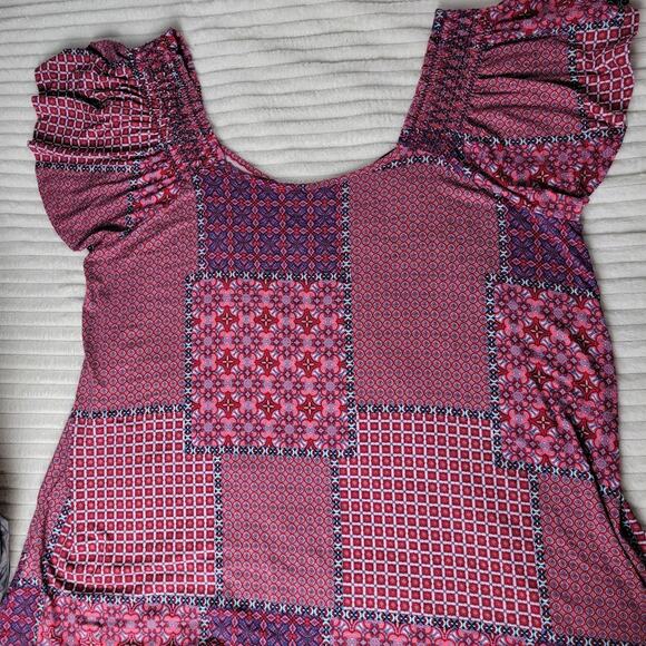 Torrid Super Soft Slub Jersey Tunic Top 3X Plus Size Boho Patchwork Red Purple - Picture 2 of 8